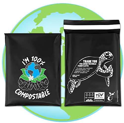 Green Planet Packing Kompostierbare Versandtaschen, 10 Stück, aus Cornstach, biologisch abbaubare Versandtaschen, 100 % umweltfreundlich, Verpackungsbeutelgröße, 30,5 x 40,5 cm, + Rand