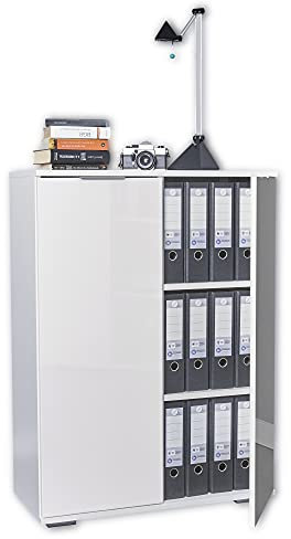 Kommode Aktenschrank Mehrzweckschrank Schrank B 80,2 cm x H 109,5 cm x T 35 cm Büroschrank Ordnerschrank Bücherschrank Büromöbel Weiß/Hochglanz Reinweiß