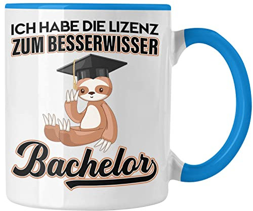 Trendation - Bachelor Geschenk Abschluss Tasse Spruch Master Abitur Abi Graduation Bestanden Prüfung Lizenz zum Besserwisser (Blau)