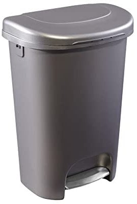 Rubbermaid Classic Tret-Abfalleimer mit Deckel und Edelstahlpedal, bronzefarbener Abfalleimer für die Küche, 35 l