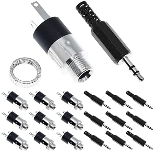 DAOKAI 10 Pcs 3.5mm Stéréo Jack Montage sur Panneau Connecteur Audio Femelle Plaqué Nickel PJ-392 Prise Audio pour Casque/Audio/Vidéo avec Prise Mâle TRS 3.5mm