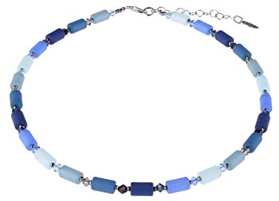 Adi-Modeschmuck Zarte Polaris Halskette 'Dana', Zylinderperlen aus original italienischem Polaris, geschliffene Glasperlen und kleinste Messingperlchen, handgefertigt in Berlin (Blautöne)