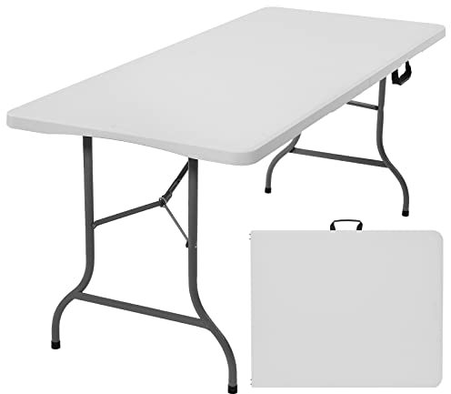 Rainberg 6ft (180CM x 75CM) Heavy Duty Plastic Folding Table, Picnic table, Camping table, Garden Table, Outdoor Diner, BBQ table. (White, 6FT (180cm x 75cm) Table)