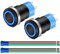 Gebildet 2pcs 12mm in Metal Negro Pulsador Momentáneo 12V-24V 3A LED Normalmente Abierto SPST Encendido/Apagado Impermeable con Enchufe de Cable (LED Azul)