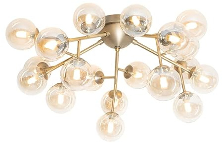 Qazqa Art Deco Deckenleuchte, Deckenlampe - Bianca - Bronze mit Bernsteinglas, Vintage, Rund, 20-flammig, 75cm, Ideal als Flur, Schlafzimmerlampe und Wohnzimmerlampe