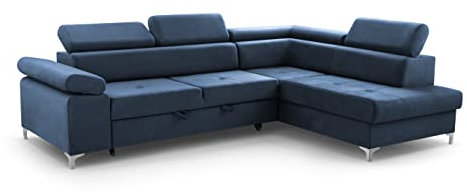 Fabryka Mebli Idźczak Ecksofa L-Form - Schlafsofa Madrit - Couch - Ausklappbares Sofa mit Schlaffunktion, Bettkasten, Hilfsautomat - für Wohnzimmer, Gästezimmer - Blau, Vena 12 L