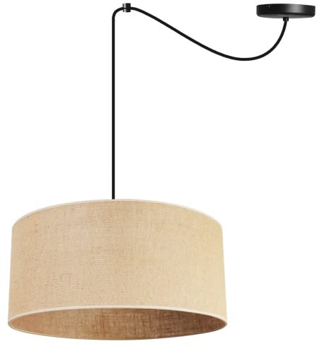 Light-Home Juta Hängelampe - Boho Deckenlampe Esszimmer und Küche - Pendelleuchte aus Metall mit Soff Lampenschirm (E27) - ⌀ 40 cm - Schwarz Untersatz - Jute
