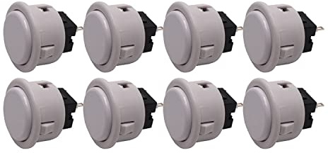 Lot de 8 Boutons de Jeu Arcade Clipsable SEIMITSU PS-14-G Couleur: Blanc Retro Gaming Bartop Jeux Vidéo