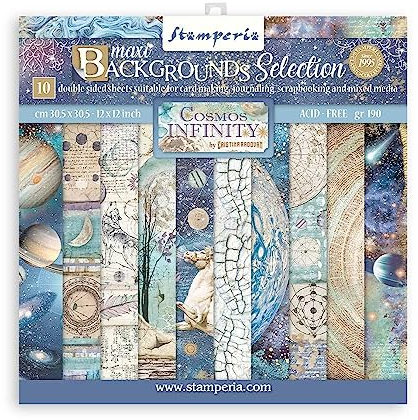 Stamperia International SBBL123 Scrapbooking-Block – Maxi Hintergrund Auswahl – Cosmos Infinity, Mehrfarbig, 30,5 x 30,5 cm
