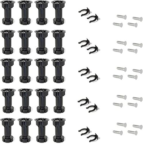 bricoleva.it Set 20 Piedi Regolabili Neri per Zoccolo Cucina - Piedi in Plastica con Clip di Fissaggio per Mobili Cucina - Altezza 15 cm e Regolazione di 2 cm