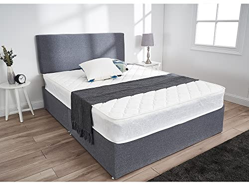 Panana Grey Divan Double Bed Linen Look Fabric Divan Bed With Headboard and Free Storage Drawers (4FT6 Double,No Drawer)