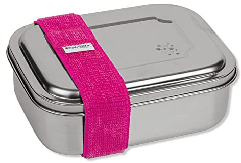 Lutz Mauder Edelstahl Brotdose, Kinder und Erwachsene, Sternchen Gravur von TapirElla mit Halteband Pink, Premium Lunchbox mit Fächern für Obst und Gemüse