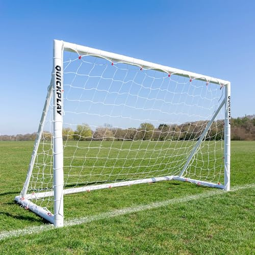 QuickPlay Q-Fold Folding Football Goal - Weatherproof uPVC, Garden | Folds flat in 30 sec, Built to last outdoors, Stores flat when folded, Football practice at home, Develops football skills