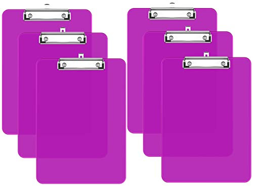Rimilak Kunststoff Klemmbretter 6er Set, Durchscheinendes Clipboard mit niedrigem Profil Metallklammer, 12,5 x 9 Zoll Briefgröße | Bürobedarf | Schulanfang, Lila