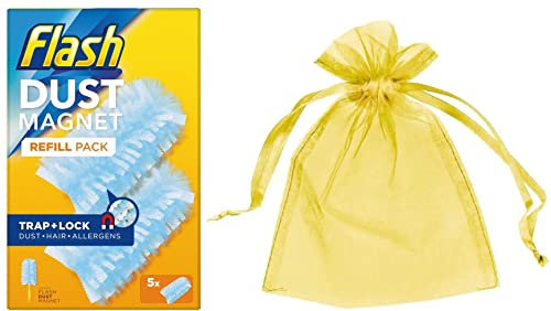 Flash Dust Magnet Duster Refills ONLY, 5Refills, 1Pk + Our Gift for You: Organza Bag Size: 9x7x0.1cm