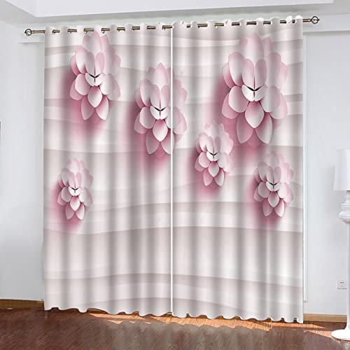NGOCVN Piece Verdunkelungsvorhang Für Schlafzimmer 3D-Druck Rosa Blumenmuster Vorhänge Für Kinderzimmer Schiebegardine Blickdicht Für Dekoration Wohnzimmer Küche 280 X 250 cm / (B) X (H)
