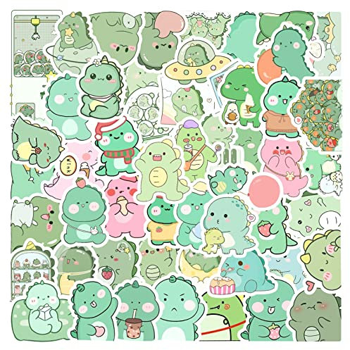 Roadoor 50pcs Cartoon Dinosaur Sticker Pack - Waterproof Vinyl Stickers for Water Bottles, Laptop, Skateboard, Motorcycle, Phone, Backpack - 1.57-3.15