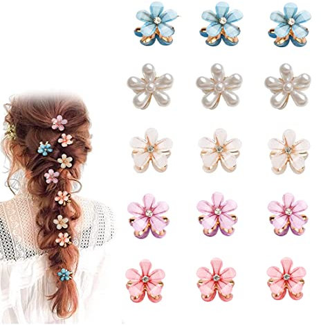 DULSPUE mollette capelli donna, pinze mollettone fiori, fermaglio piccoli con perle laterali (15 pezzi)