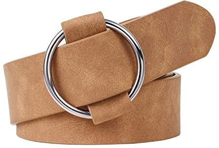 XZQTIVE Gürtel Damen Ledergürtel mit Kreis Schnalle No Pin & Hole Verstellbare Taille Gürtel für Jeans, Braun, Fit Taille Größe unter 90cm