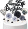 Conruich Tortendeko 25. Geburtstag Mann, Kuchen Topper Happy 25th Birthday Schwarz, Glitzer Cake Topper 25. Geburtstag Ballons Konfetti Papierfächer für Geburtstagstorte Deko 25 Jahre Frauen Männer