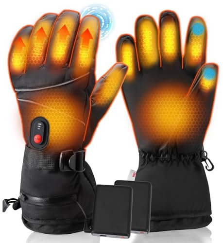 Towwoo Gants Chauffants Homme, 6000mAh Rechargeables Gants de Ski Chauffants, 3 Niveaux de Température, Gants d'hiver pour Hommes Femmes pour Ski d'hiver, Randonnée, Chasse, Camping