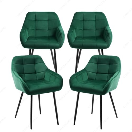 JINPALAY 4er Set Esszimmerstühle mit Armlehne Samt Grün Küchenstühle 4er Set Polsterstuhl Design Modern Wohnzimmerstuhl mit Rückenlehne (4)