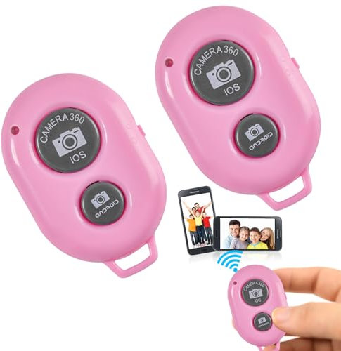 Bluetooth Fernbedienung, Kamera-Fernbedienung mit Kabelloser Bluetooth, 2 Stück Wireless Bluetooth Kamera Fernbedienung, Handy Bluetooth Selfie Remote Control, für iOS, Android Smartphone, Rosa