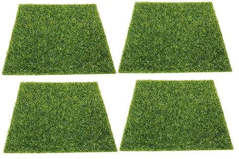 OFFSCH 4 Stück Ineinandergreifendes Rasendeck Quadratische Grasfliesen Künstliche Moosrasen Simulation Grüner Rasen Puppenhaus-rasenornamente Puppenhausgras Plastik Eco-Flasche Kunstrasen