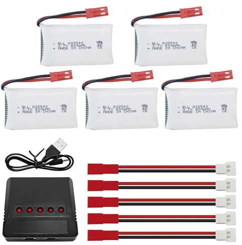 ZYGY 5PCS 3.7V 800mAh Lipo RC Drone Battery with 5-in-1 Charger JST Plug for SYMA X56W MJX X400W X300C X800 HS110 HS200 S670 V950hd S1750 V2450 RC Quadcopter
