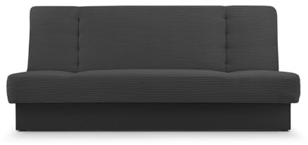 Sofa aus Cord mit Schlaffunktion und Bettkasten Schlafsofa Clic-Clack Couch für Wohnzimmer Federkern Sofagarnitur Polstersofa Cordstoff 192x85x92cm - CYPRUS NEW (Schwarz (Poso 34 + Kronos 34))