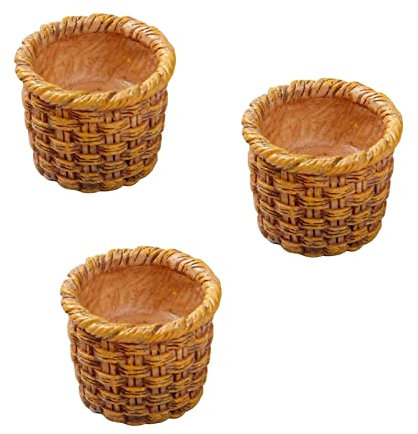 predolo 3er Set Miniatur Rattan Körbe für Puppenhaus in 1:12 Maßstab, DIY Aufbewahrung für Küche und Spielzeug