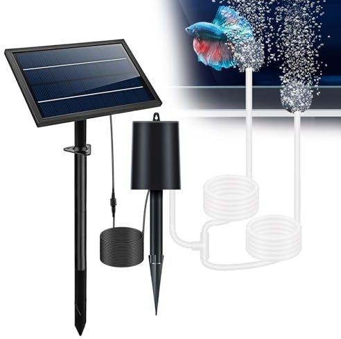 Ailgely Solar Sauerstoffpumpe, 10V 8W Solar Teichbelüfter mit Akku, 2.5m Rohr, 2 Luftsteinen, 3 Arbeitsmodi, Solar Luftpumpe, Aquarium Oxygenator, Sauerstoffpumpe Solar für Garten Aquarium Pool Teich