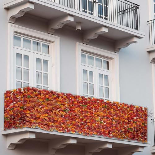 Mendler Balkonsichtschutz N77, Sichtschutz Windschutz Verkleidung für Balkon Terrasse Zaun - 500x100cm Ahorn rot-gelb