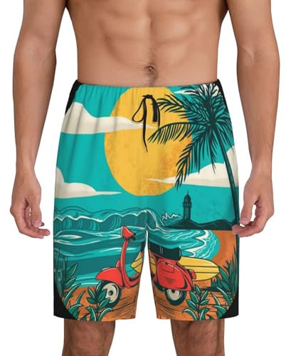 Sunset Beach Palm Tree Herren-Schlaf-Shorts, weich, bequem, Lounge-Pyjamahose mit Taschen, Sunset Beach Palme, XXXL