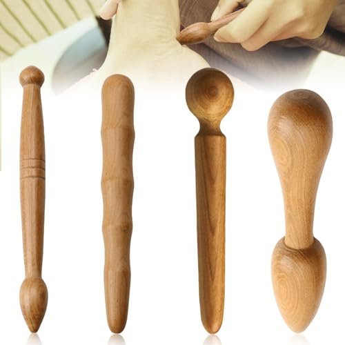 4 Pièces Bâton de Massage en Bois, Crayons d'Acupression pour Réflexologie, Points de Pression, Gua Sha, Relaxation Visage, Pieds, Cou, Épaules et Corps