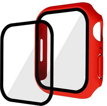 GANGANPRO 2 in 1 Design PC Custodia con Protezione Vetro Schermo Temperato per Apple Watch 7/8/9,Ultrasottile Resistente Smartwatch Cover Graffi per iWatch 45mm Accessori - Rosso
