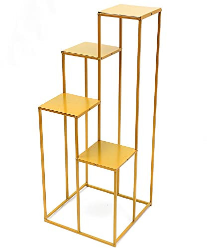 LANNADD 4 Stück Metall Eckig Blumensäule, Moderne Pflanzentreppe Metall Blumenbeet Spalier, Quadratischer Blumenständer Geeignet für Hochzeit Requisiten Fenster Thema Dekoration - Gold