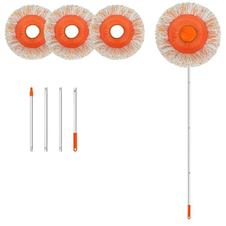 Intellect - Trapeador con 3 cabezales reutilizables, mopa de limpieza ajustable giratoria de 360° mejorada para suelo, paredes, techos, ventanas (naranja, 165 cm)