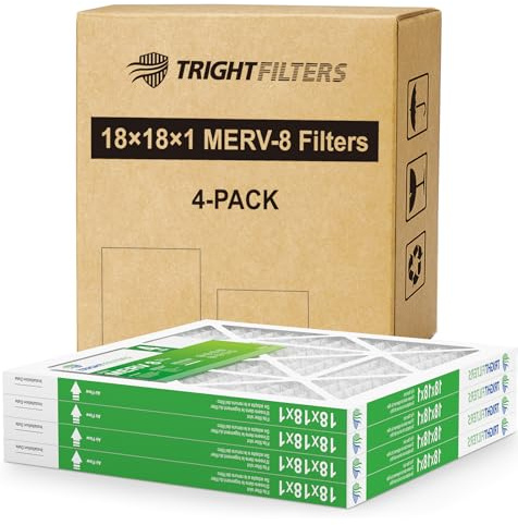 TRIGHTFILTERS 18 x 18 x 1 luftfilter 4-pack, MERV 8 veckat dammförsvar luftfilter ersättning luftkonditionering HVAC ugnsfilter, hållbar och lätt