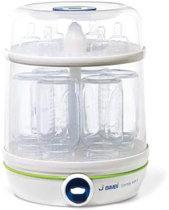 J BIMBI Comby 4 in 1 Sterilizzatore Elettrico a Vapore e per Microonde per Biberon Neonati, Universale fino a 6 Biberon con Accessori