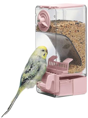 Mangiatoia automatica per uccelli, mangiatoia per gabbia per uccelli con trespolo per parrocchetto canarino calopsitta fringuello (Rosa)