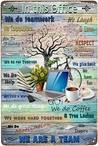 Lustiges Büroschild mit Aufschrift We Are A Team In This Office Tres Leches Vintage Metallschild Dekor Retro Blechschilder Männerhöhle Esszimmer Badezimmer Garten Kaffee Bar Dekoration Poster Kunst