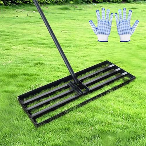 Rastrello per prato,76 x 25x185 cm Rastrello Livellatore per Prato,Rastrello per prato in metallo con 185 cm manico,rastrello livellante per la cura del prato Golf Garden Grass Surface Lawn Leveller