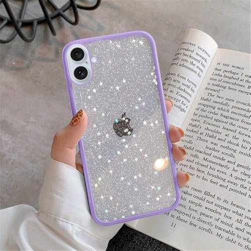 EKAM TPU Back Case for iPhone 16 Plus - Glitter Translucent Sparkly Bling Design for Girls Women Liquid Silicone, Anti-scratch Shockproof Protective Cases for iPhone 16 Plus -6.7 Inch (Lilac)