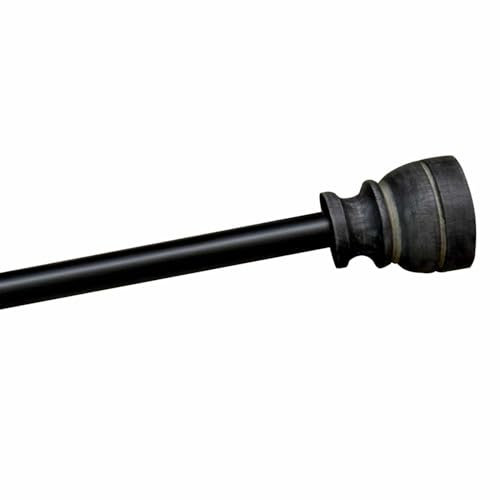 Loberon Gardinenstange Gilliamine, mit Halterungen & Ringen, Ausziehbar, Schlichtes Design, Vorhangstange, Teleskopstange, Gardinenzubehör, Eisen, Mangoholz, schwarz