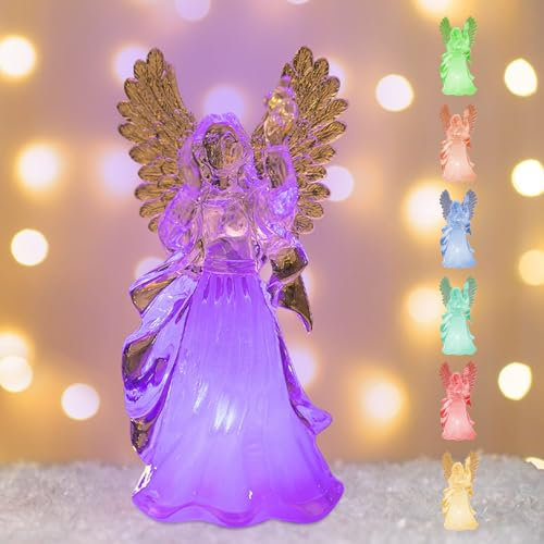 Weihnachtsdeko Schneekugel Engel mit LED Licht, Weihnachten Deko Glitzernde Wirbelnde Kristall Engel Statue Beleuchtete mit Timer Vielfarbig Wechselnde Betende Engel Figur Weihnachten Geschenke (B)
