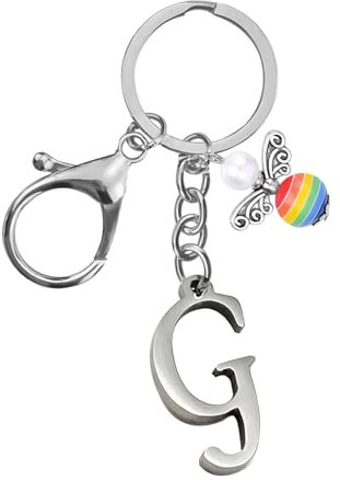 Porte-clés pour homme et femme en métal avec lettre de l'alphabet personnalisable avec breloque ange, cadeau d'amitié, cadeau de 18e anniversaire, porte-clés de voiture (G)