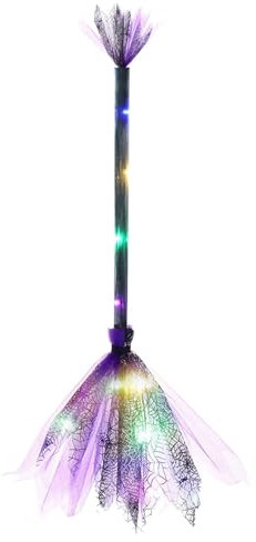Escoba de bruja para niños LED, escoba de bruja para niños, brujas malvadas de Halloween, escoba luminosa, accesorio de disfraz de bruja para niños, decoración de Halloween para fiestas