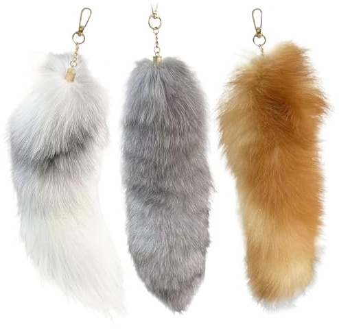 Obelunrp Therian Tail Keychain, 3pcs 16inch pelzige Fuchs -Schwanz -Schlüsselbund, realistischer Fuchsschwanz Anhänger für Handtaschen -Cosplay