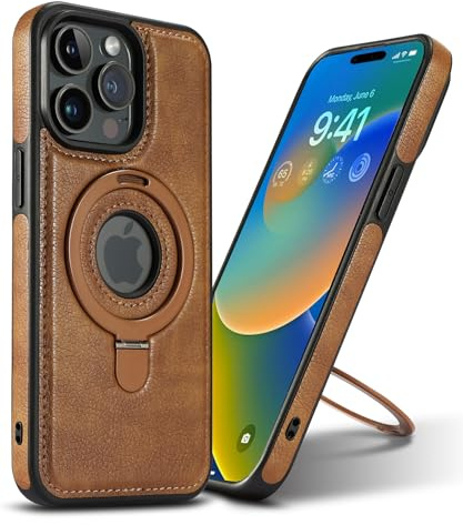 Clatoxi per iPhone 15 Pro Custodia Magnetica Pelle con Supporto Invisibile [Compatibile con Ricarica Wireless], Antiurto con Supporto Sottile Retrò di Lusso Cover per iPhone 15 Pro (Marrone)